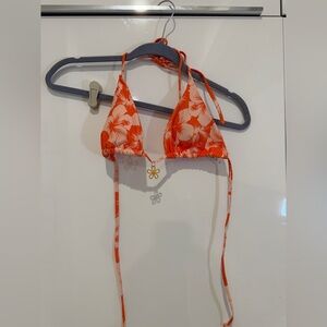 SHEIN Vibrant Orange Floral Bikini Top